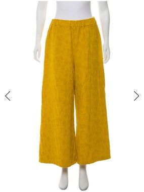 Black Crane Textured Wide-Leg Pants in Mustard Yellow